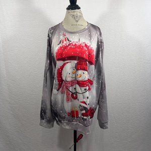 Christmas Snowman Couple Snowscape Graphic 3D Print Crew Neck Sweatshirt 3XL